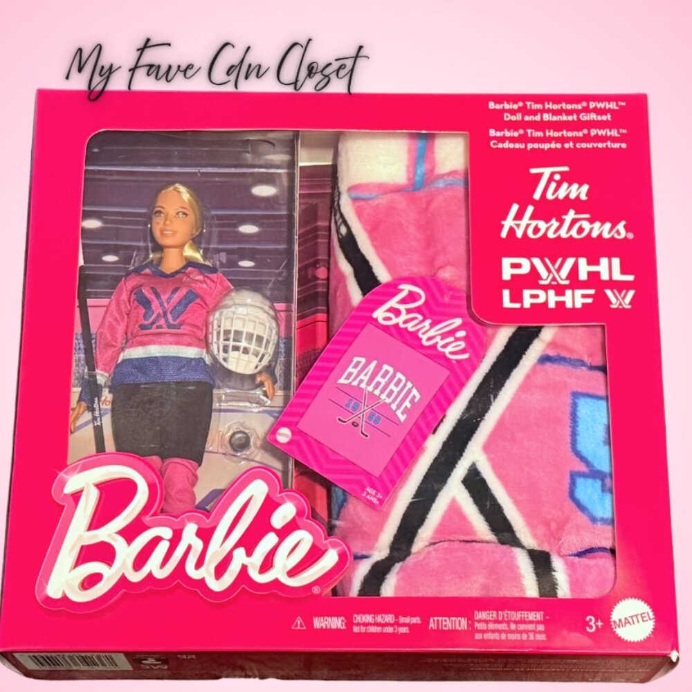 PWHL Pink Barbie Tim Hortons Doll/Blanket Set